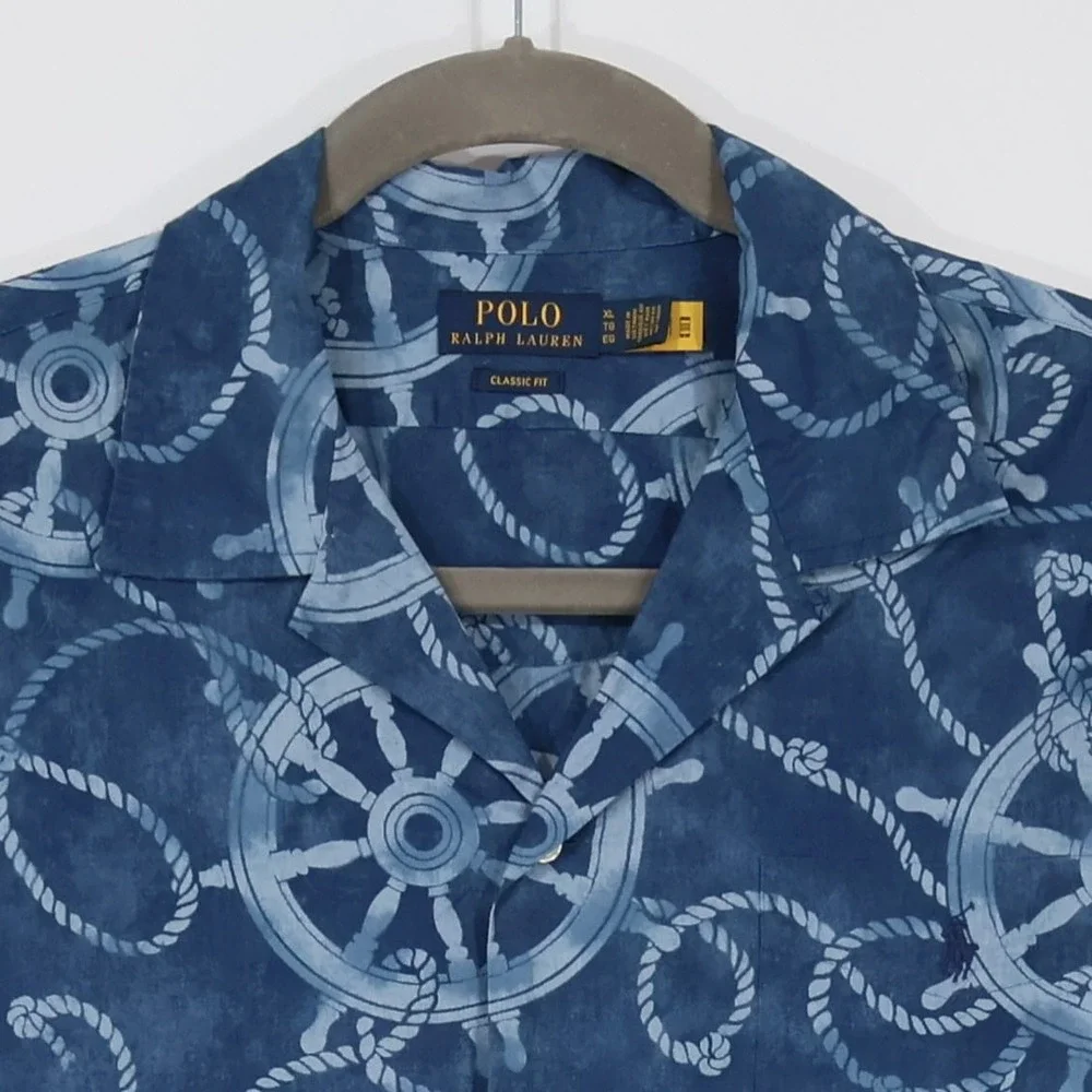 Polo Ralph Lauren Cotton Linen Camp Shirt Men XL Blue Nautical Coastal $225 NWOT